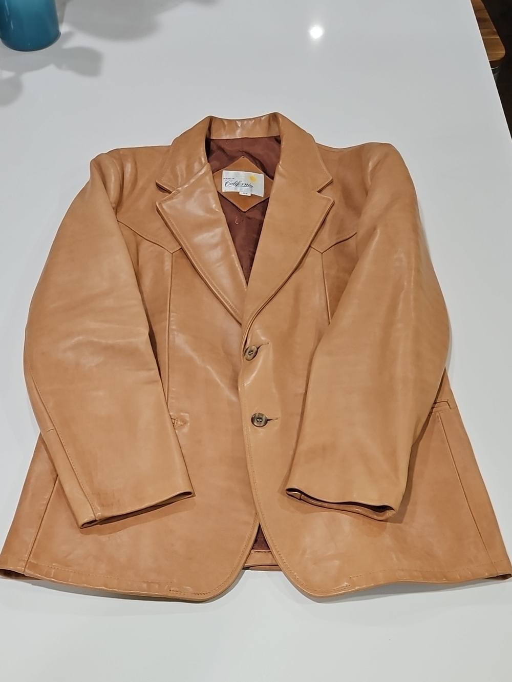 Tan Mens Leather Blazer Jacket Sz 44 Like New. Vintage?
